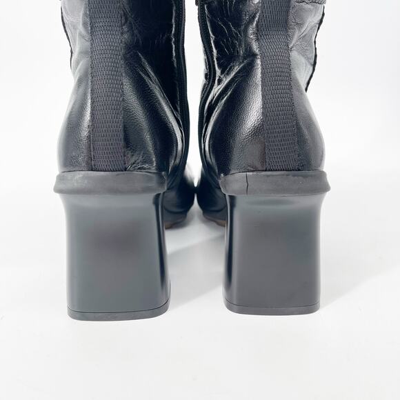 Vintage Miu Miu Black Leather Bubble Sole Square Toe Block Heel Boots IT 37.5 - Picture 8 of 15